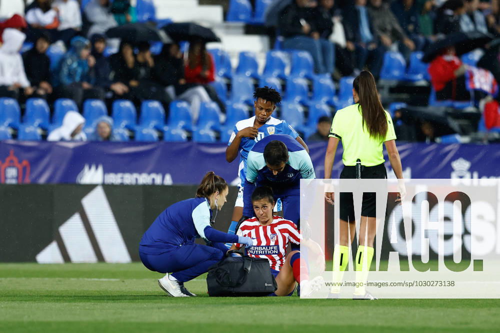 Sonia Majarin of Atletico de Madrid hurts during the Spanish Women Cup, Copa de la Reina, Semi Final 1 football match played between Alhama CF and Atletico de Madrid at Municipal de Butarque stadium on May 23, 2023, in Leganes, Madrid, Spain. LEGANES SPAIN - ZUMAa181 20230523_zaa_a181_117