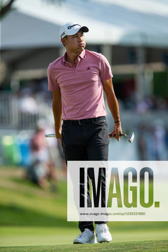 FORTH WORTH, TX - MAY 25: Collin Morikawa of United States finishes his round on hole 18 during the first round of the Charles Schwab Challenge on May 24, 2023, at Colonial Country Club in Fort Worth, Texas. (Photo by Aric Becker Icon Sportswire) GOLF: MAY 25 PGA, Golf Herren - Charles Schwab Challenge Icon230525164