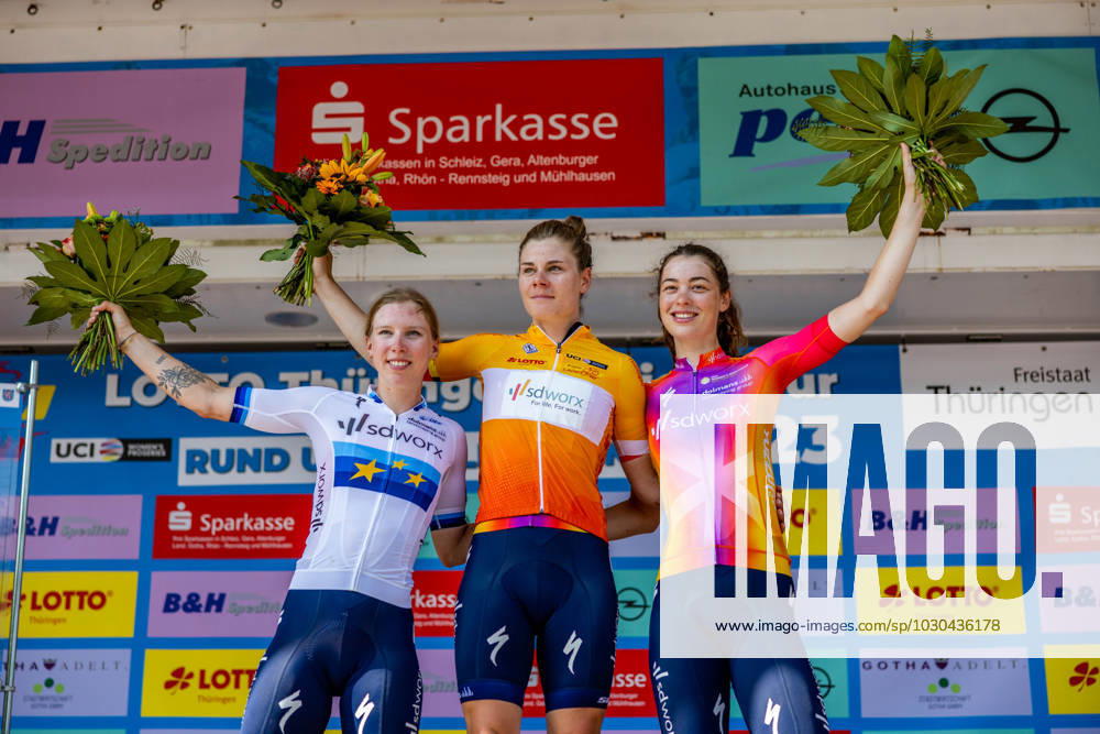 GER, Road Bike, Women, Season 23, Lotto Thueringen Ladies Tour, Stage 6, Around Mühlhausen WIEBES Lorena Team SD Worx UNEKEN Lonneke Team SD Worx BREDEWOLD Mischa Team SD Worx Mühlhausen Thuringia Germany