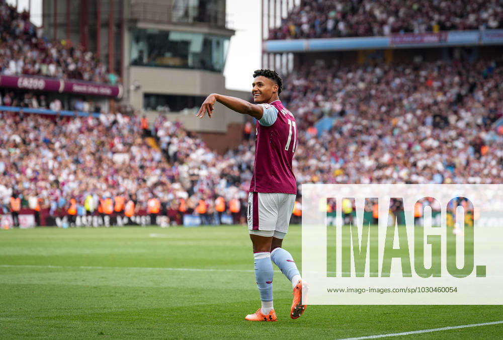 Ollie Watkins of Aston Villa celebrates scoring the winning goal during the Premier League match between Aston Villa and Brighton and Hove Albion at Villa Park, Birmingham, England on 28 May 2023.