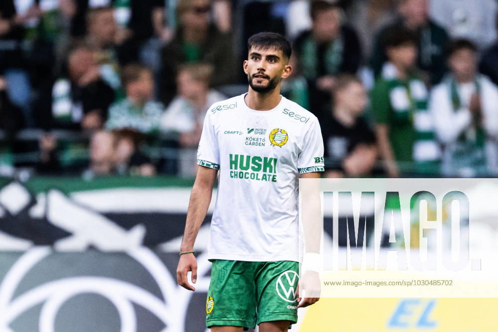 Hammarbys Montader Madjed dips during the Allsvenskan football match between Hammarby and Värnamo on May 29, 2023 in Stockholm.