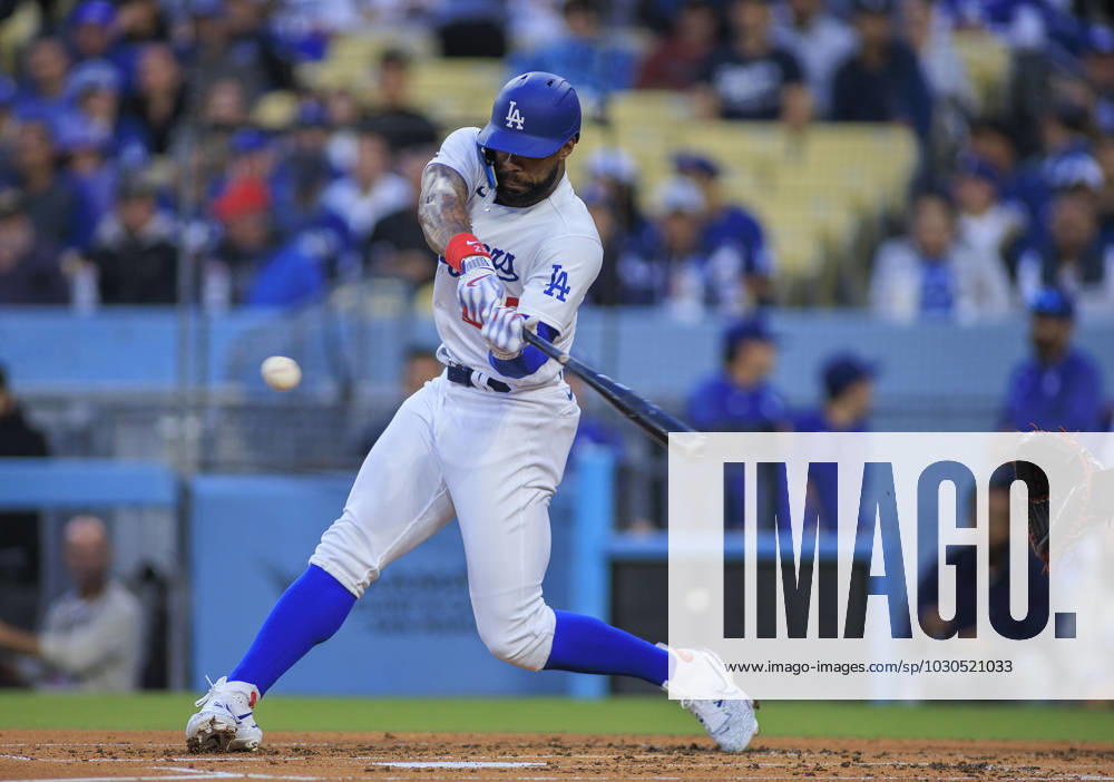 Jason Hayward 23 of the Los Angeles Dodgers hits a solo home run in the second inning during their MLB, Baseball Herren, USA regular season game against the Washington Nationals on Tuesday May 30, 2023 at Dodger Stadium in Los Angeles, California. Dodgers beat Nationals, 9-3. PI Los Angeles USA - ZUMAp124 20230530_zaa_p124_035