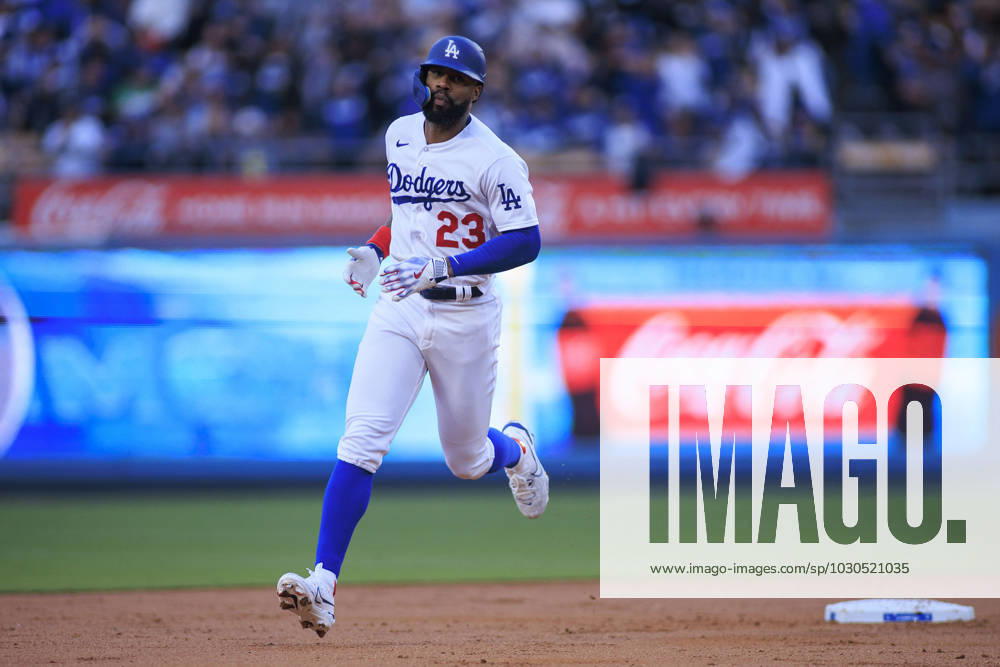 Jason Hayward 23 of the Los Angeles Dodgers rounds the bases after hitting a solo home run in the second inning during their MLB, Baseball Herren, USA regular season game against the Washington Nationals on Tuesday May 30, 2023 at Dodger Stadium in Los Angeles, California. Dodgers beat Nationals, 9-3. PI Los Angeles USA - ZUMAp124 20230530_zaa_p124_037