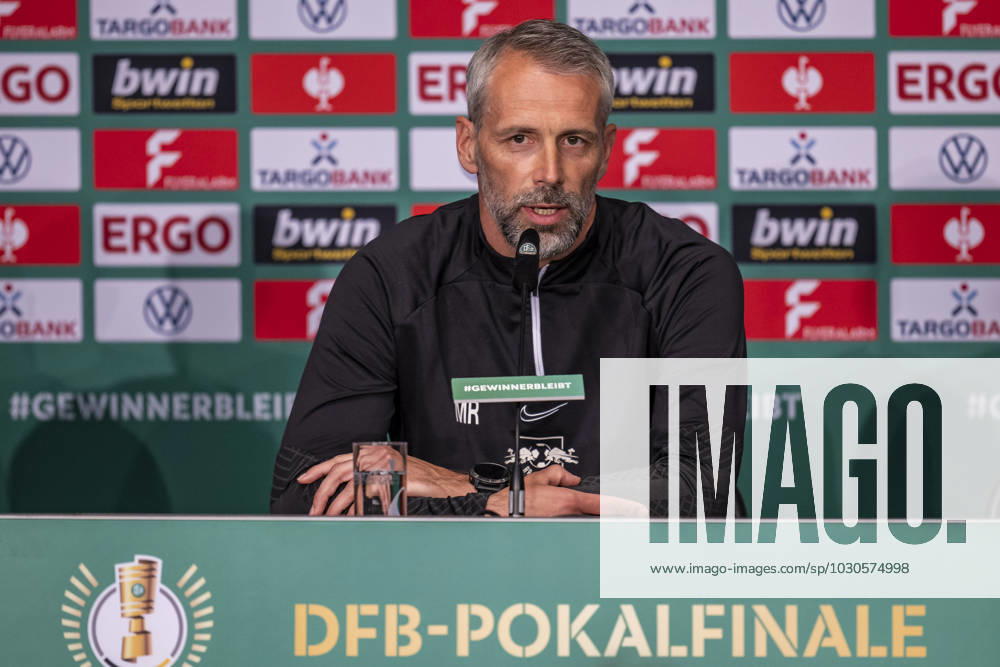 football DFB Pokal final 2023, RB Leipzig Eintracht Frankfurt, training and press conference, v l coach Marco Rose RB Leipzig RasenBallsport Leipzig Berlin