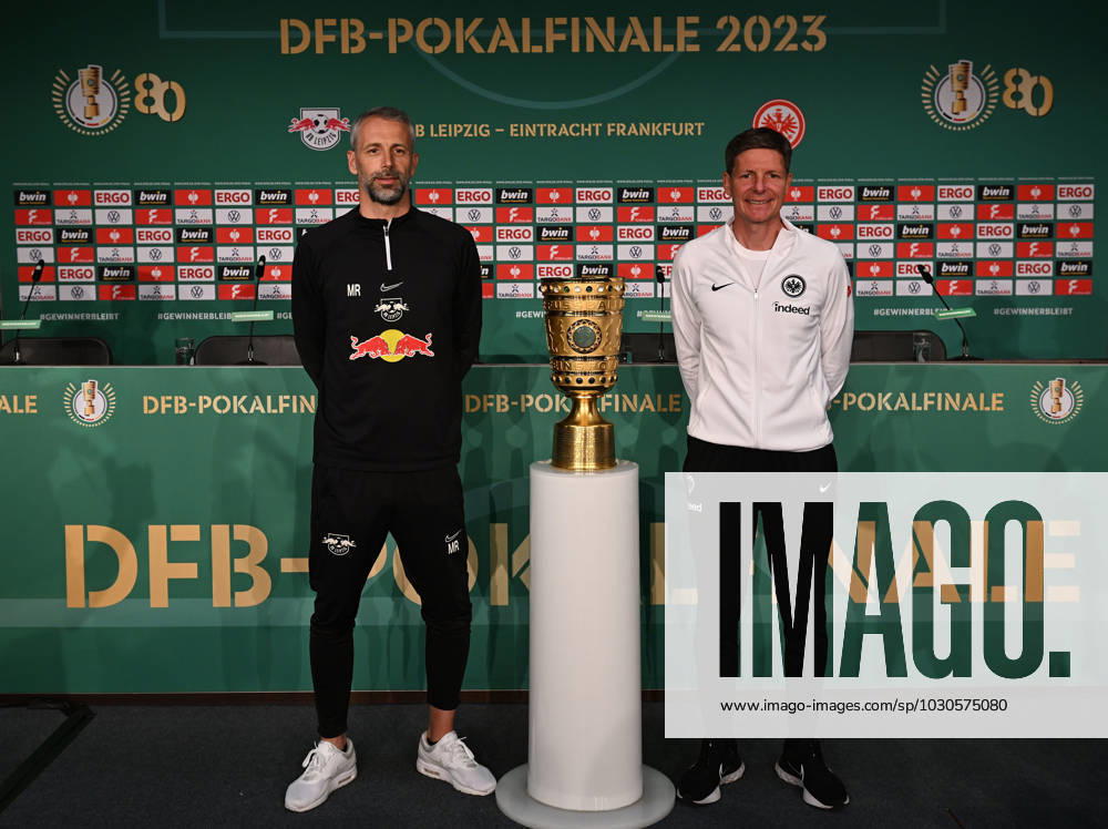 football DFB Cup final 2023, Eintracht Frankfurt training and press conference before the match RB Leipzig Eintracht Frankfurt, emonline,, v l coach Marco Rose RB Leipzig RasenBallsport Leipzig , coach Oilver Glasner Eintracht Frankfurt zautz Berlin