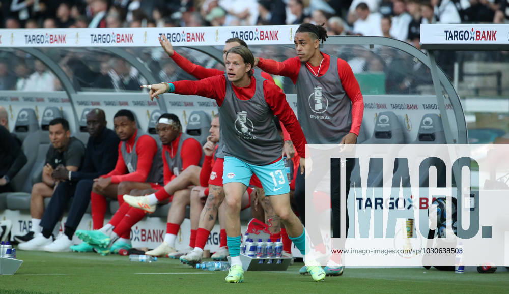 Goalkeeper Örjan Nyland, Yussuf Poulsen sports soccer soccer final DFB Pokal 2023 season 2022 2023 03 06 2023 RasenBall sports RB Leipzig RBL vs SG Eintracht Frankfurt SGE