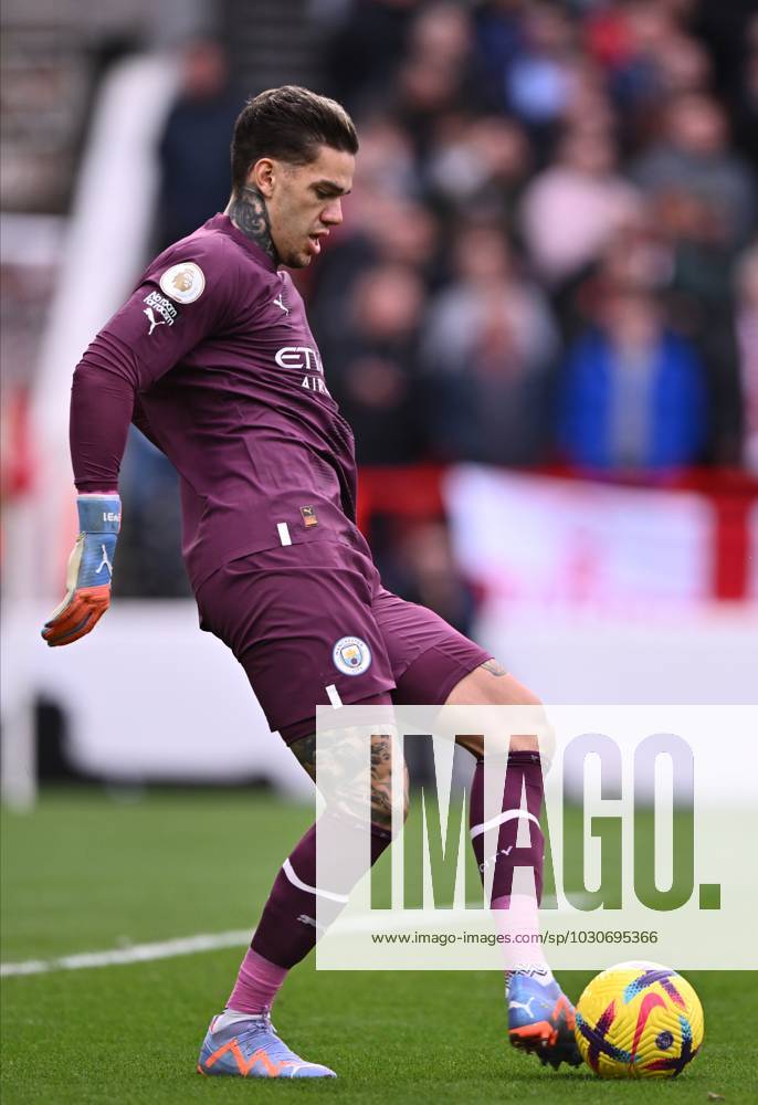 Nottingham Forest V Manchester City - Premier League Ederson, goalkeeper of Manchester City on the ball during the Premier League match between Nottingham Forest and Manchester City at City Ground on February 18, 2023 in Nottingham, England. Nottingham ENGLAND UNITED KINGDOM