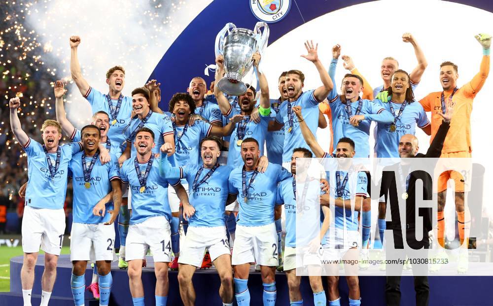Mandatory Credit: Photo by Kieran McManus Shutterstock (13949252dx) Manchester City players celebrate winning the Champions League as they lift the trophy. Manchester City v Inter Milan, UEFA Champions League, Final, Football, Ataturk Stadium, Istanbul, Turkey - 10 Jun 2023 Manchester City v Inter Milan, UEFA Champions League, Final, Football, Ataturk Stadium, Istanbul, Turkey - 10 Jun 2023