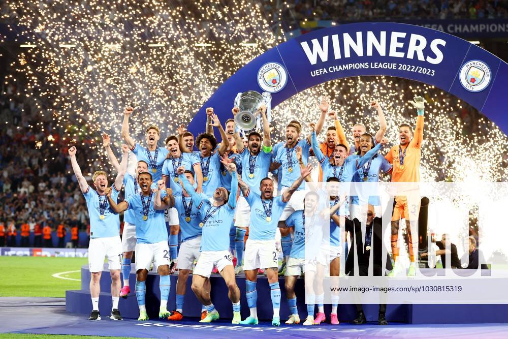 Mandatory Credit: Photo by Kieran McManus Shutterstock (13949252ea) Manchester City players celebrate winning the Champions League as they lift the trophy. Manchester City v Inter Milan, UEFA Champions League, Final, Football, Ataturk Stadium, Istanbul, Turkey - 10 Jun 2023 Manchester City v Inter Milan, UEFA Champions League, Final, Football, Ataturk Stadium, Istanbul, Turkey - 10 Jun 2023