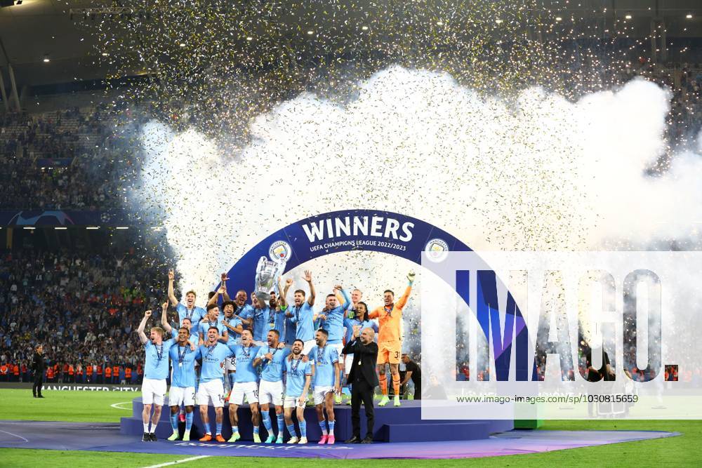 Mandatory Credit: Photo by Kieran McManus Shutterstock (13949252ee) Manchester City players celebrate winning the Champions League as they lift the trophy. Manchester City v Inter Milan, UEFA Champions League, Final, Football, Ataturk Stadium, Istanbul, Turkey - 10 Jun 2023 Manchester City v Inter Milan, UEFA Champions League, Final, Football, Ataturk Stadium, Istanbul, Turkey - 10 Jun 2023