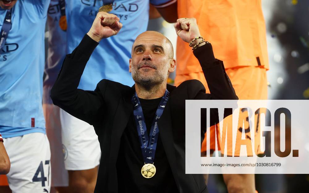 Mandatory Credit: Photo by Kieran McManus Shutterstock (13949252ex) Manchester City manager Pep Guardiola celebrates. Manchester City v Inter Milan, UEFA Champions League, Final, Football, Ataturk Stadium, Istanbul, Turkey - 10 Jun 2023 Manchester City v Inter Milan, UEFA Champions League, Final, Football, Ataturk Stadium, Istanbul, Turkey - 10 Jun 2023