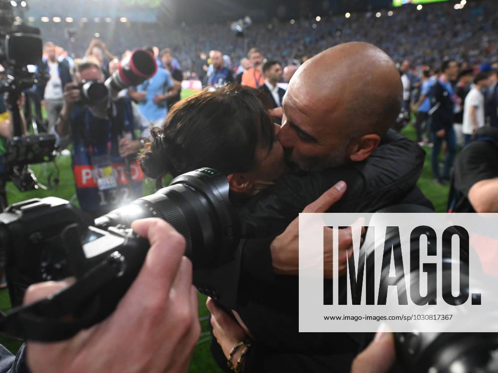Josep Guardiola kisses his wife after the football match between Manchester City and FC Internazionale Milano, Champions League final, held at the Ataturk Olympic Stadium in Istanbul, Saturday, June 10, 2023 Istanbul