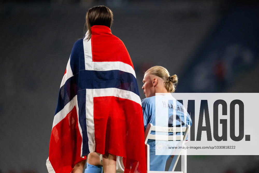 Erling Braut Haaland of Manchester City and Isabel Haugseng Johansen celebrate after the UEFA Champions League football match between Manchester City and Inter on June 10, 2023 in Istanbul Photo Jon Olav Nesvold BILDBYRAN COP 217 JE0065 fotboll soccer football champions league manchester city inter bbeng final jubel