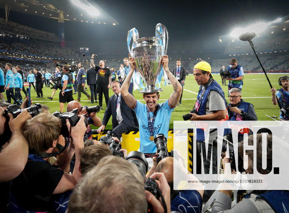 John Stones of Man City with the winning trophy during the UEFA Champions League final match between Manchester City and Internazionale at The Ataturk Olympic Stadium, Istanbul, Turkey on 10 June 2023.