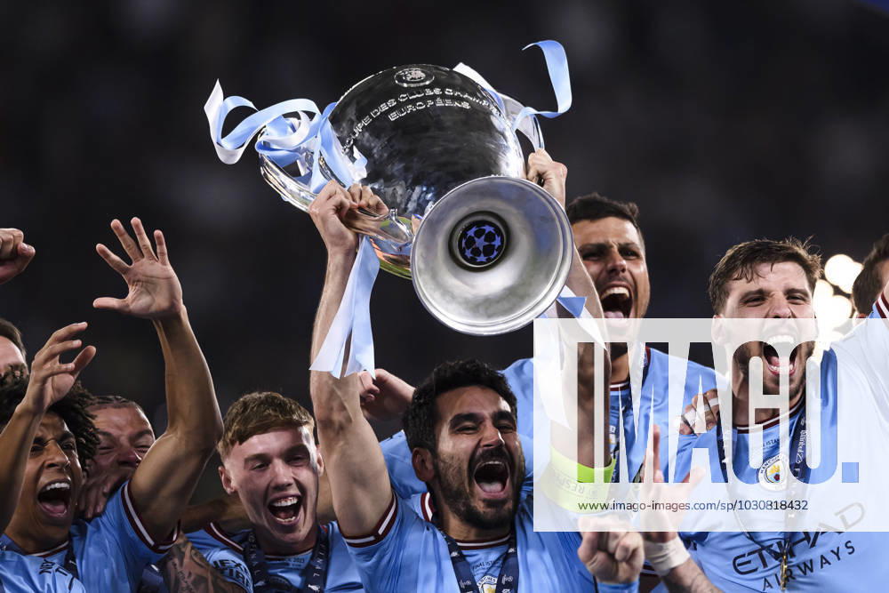 Manchester City FC v FC Internazionale - UEFA Champions League Ä°lkay Gundogan of Manchester City FC lifts the trophy at the end of the UEFA Champions League final football match between Manchester City FC and FC Internazionale. Istanbul Turkey