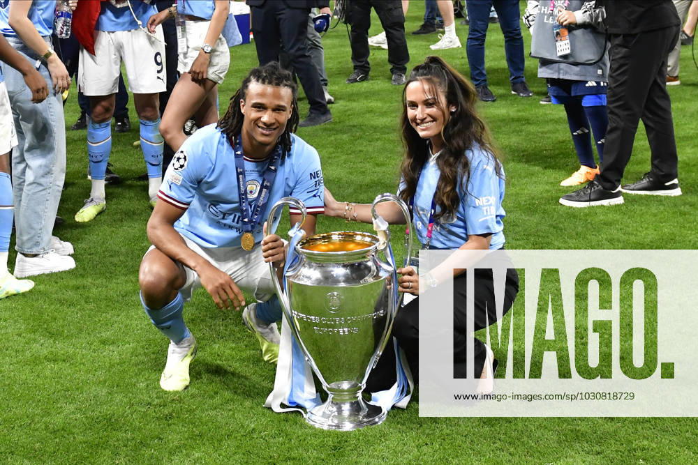 Manchester City win the UEFA Champions League final, Istanbul, Turkey Istanbul, Turkey. 10th, June 2023. Nathan Ake of Manchester City seen in celebrating as the winner of the UEFA Champions League final between Manchester City and Inter at the Atat?rk Stadium in Istanbul. Istanbul Turkey