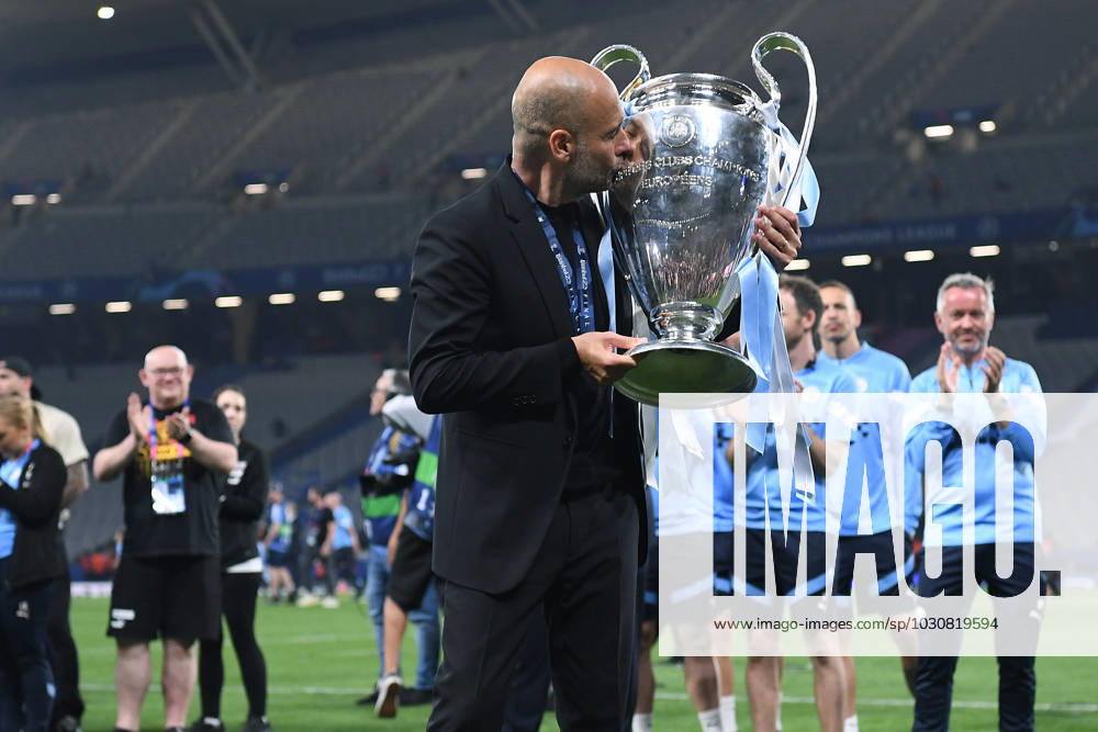 Soccer Champions League final Manchester City Inter Milan on 10 06 2023 at Ataturk Olympic Stadium in Istanbul Josep Pep Guardiola coach head coach Manchester with the Champions League trophy