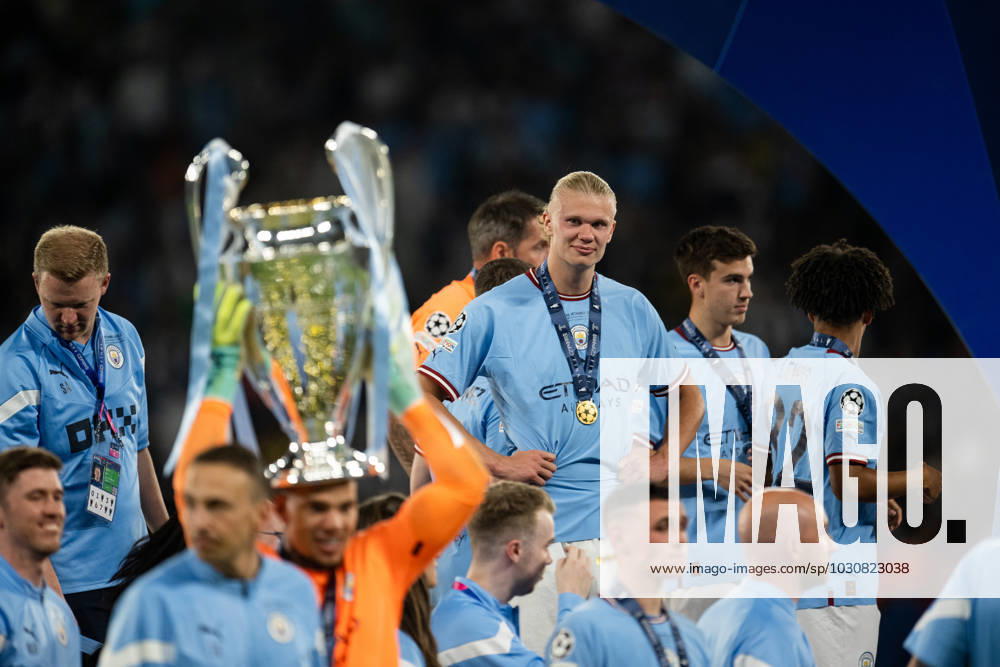Erling Braut Haaland of Manchester City celebrates after the UEFA Champions League football match between Manchester City and Inter on June 10, 2023 in Istanbul Photo Jon Olav Nesvold BILDBYRAN COP 217 JE0065 fotboll football soccer fotball champions league manchester city inter bbeng final jubel