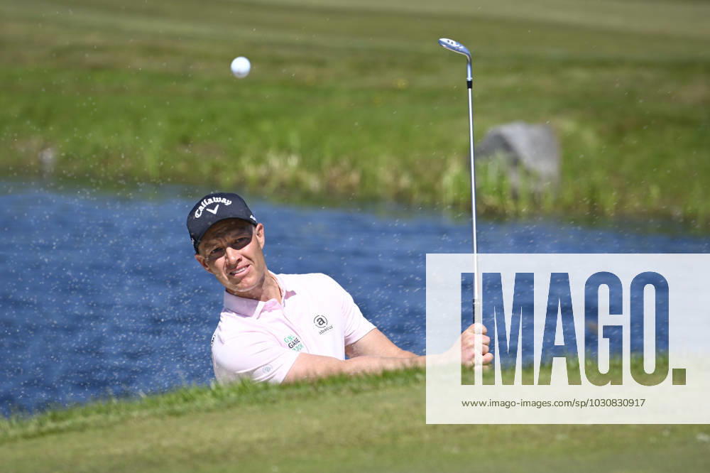 STOCKHOLM 20230611 Simon Forsström hits from the bunker on the fifth hole during the final round of the Scandinavian Mixed European Tour event at Ullna golf course STOCKHOLM SWEDEN