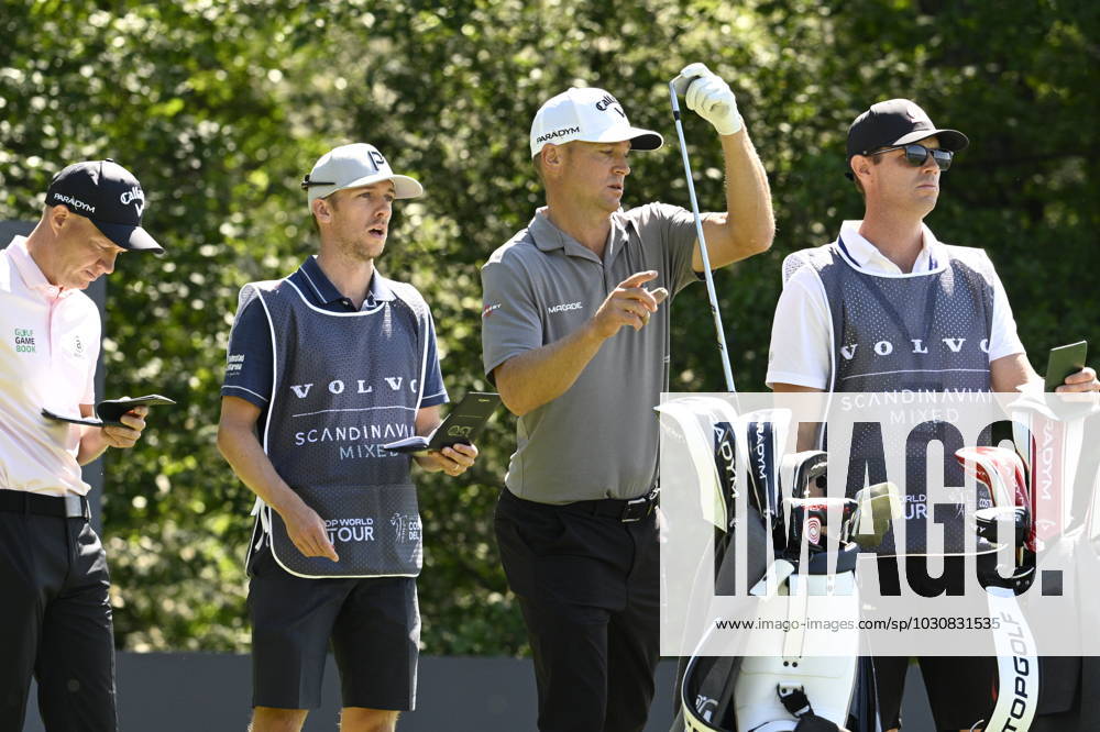 STOCKHOLM 20230611 Simon Forsström left and Alex Norén 3rd from left during the last round of the Scandinavian Mixed European Tour event at Ullna golf course STOCKHOLM SWEDEN