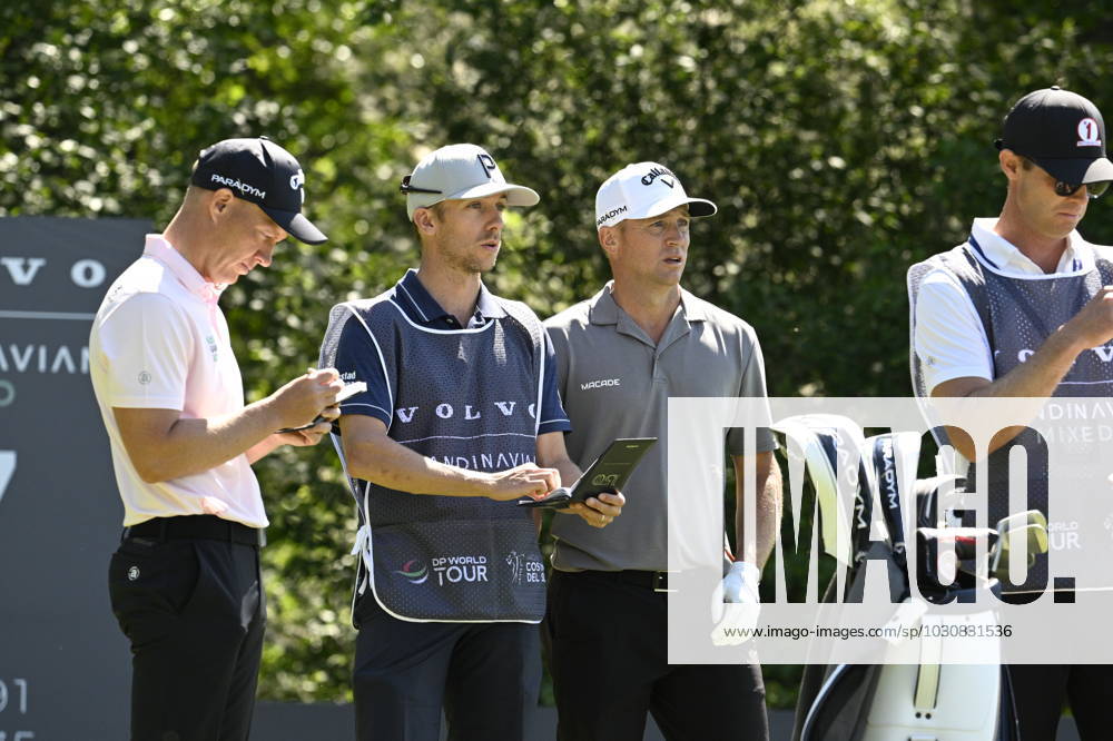 STOCKHOLM 20230611 Simon Forsström left and Alex Norén 3rd from left during the last round of the Scandinavian Mixed European Tour event at Ullna golf course STOCKHOLM SWEDEN