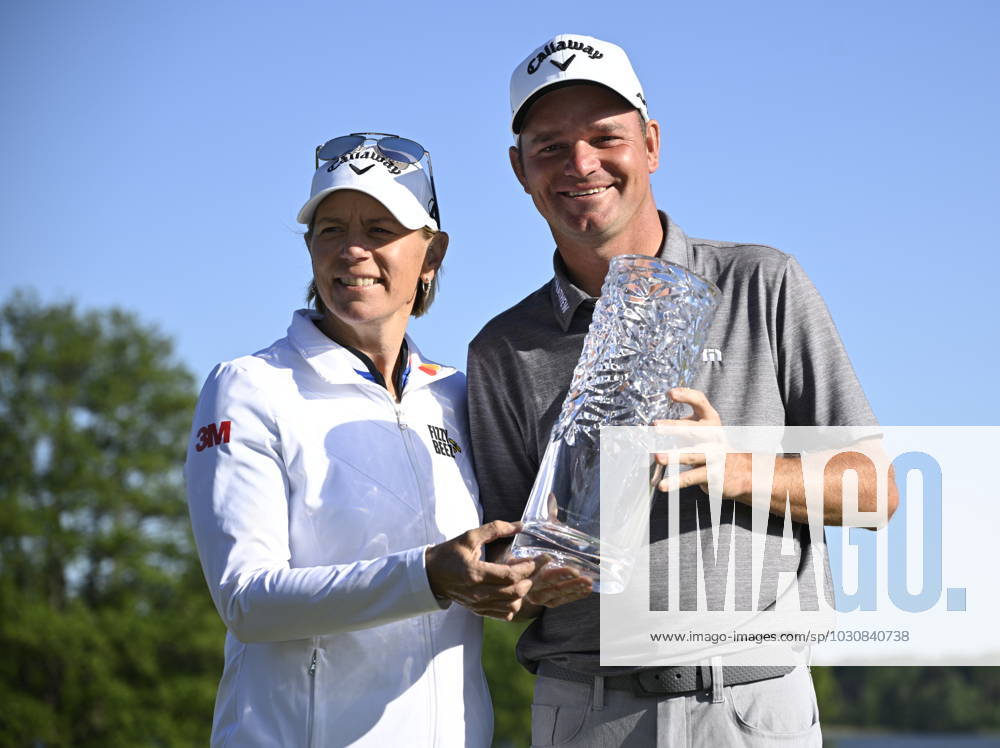 STOCKHOLM 20230611 Dale Whitnell th , Great Britain, with the trophy and Annika Sörenstam after winning the European Tour competition Scandinavian Mixed at Ullna golf course STOCKHOLM SWEDEN