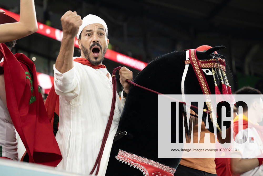 Morocco v Spain - Round of 16 - FIFA World Cup, WM, Weltmeisterschaft, Fussball Doha. Marocan fans attend the FIFA World Cup Qatar 2022 Round of 16 match between Morocco v Spain at the Al-Thumama Stadium, on December 06, 2022 in Doha, Qatar. Photo by David Niviere ABACAPRESS.COM DOHA Qatar