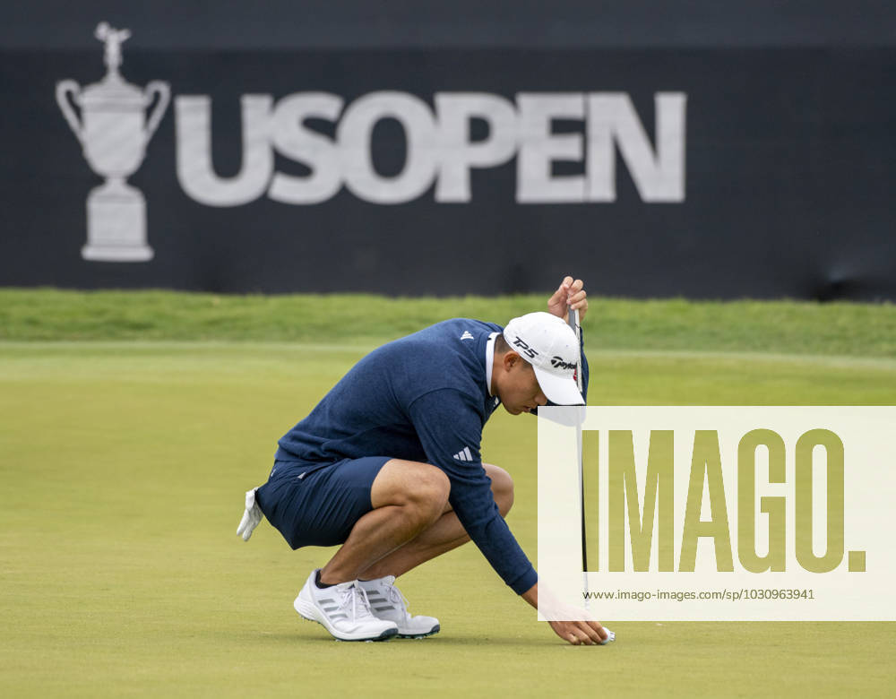 Collin Morikawa works on putting on the 10th green during the practice round for the 2023 U.S. Open at the Los Angeles Country Club in Los Angeles CA on Wednesday, June 14, 2023. LAP2023061517 MIKExGOULDING