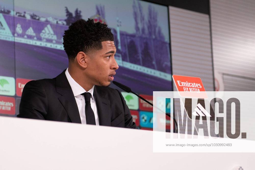 Official presentation of Jude Bellingham as a new Real Madrid player at the Ciudad Deportiva de Valdebebas, Madrid, June 15, 2023 Official presentation of Jude Bellingham as a new Real Madrid player at the Ciudad Deportiva de Valdebebas, Madrid June 15, 2023 900 Cordon Press 900 CordonxPress LOF - Jude Bellingham