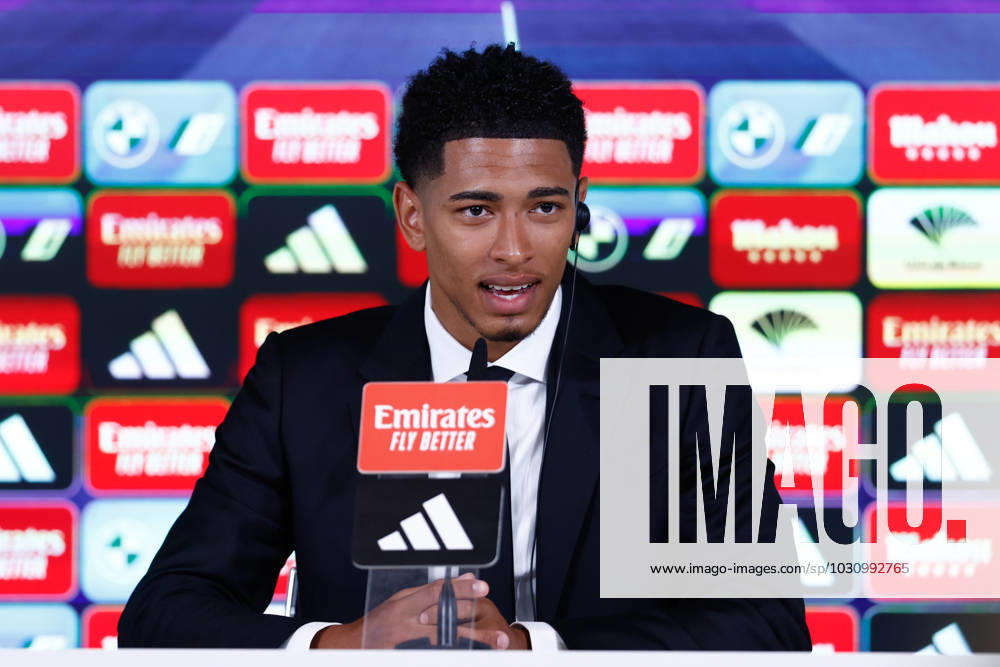 Jude Bellingham attends his press conference, PK, Pressekonferenz during his presentation as new player of Real Madrid at Ciudad Deportiva Real Madrid on June 15, 2023, in Valdebebas, Madrid, Spain. VALDEBEBAS SPAIN - ZUMAa181 20230615_zaa_a181_019