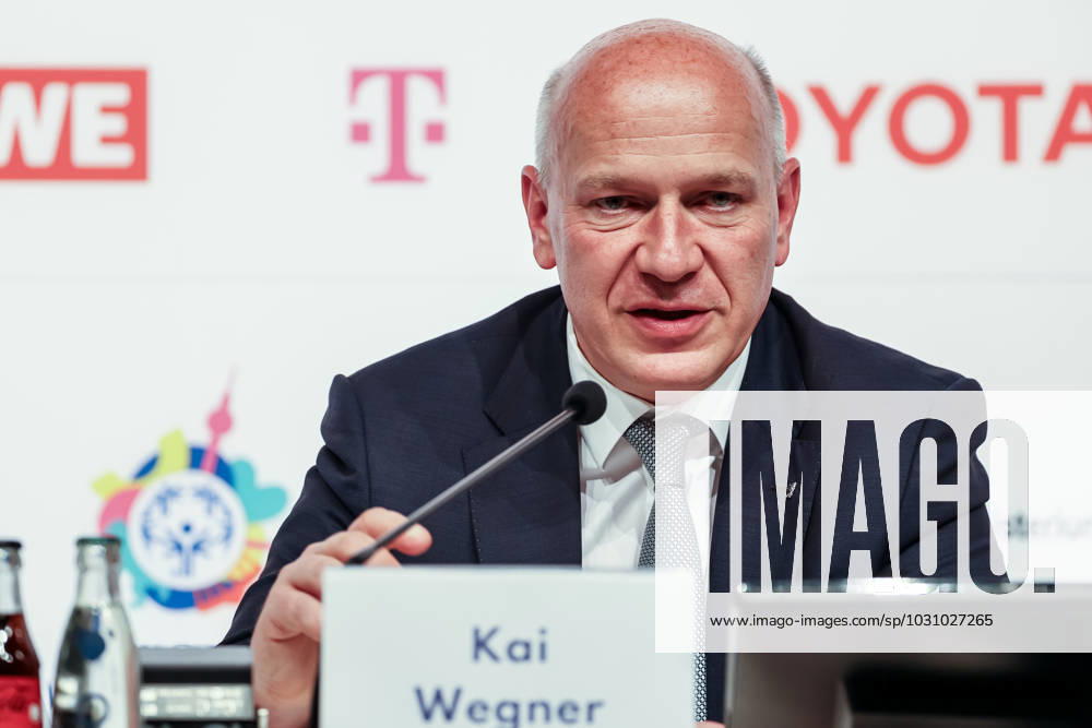 Kai Wegner, Governing Mayor of Berlin attends the opening press conference, PK, Pressekonferenz in Messe Berlin conference centre. The Special Olympics Summer World Games start on June 17 in Berlin. The 2023 Berlin Games will host 7000 athletes with learning disabilities from 190 countries. It is the biggest sporting event of 2023. Berlin Germany - ZUMAs197 20000101_zaa_s197_291