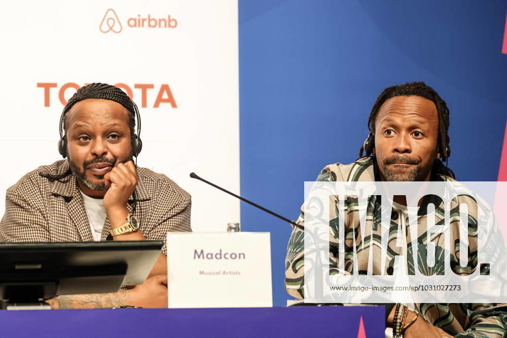 Yosef Wolde-Mariam and Tshawe Baqwa, Madcon artists, authors of Berlin 2023 Games anthem attend the opening press conference, PK, Pressekonferenz in Messe Berlin conference centre. The Special Olympics Summer World Games start on June 17 in Berlin. The 2023 Berlin Games will host 7000 athletes with learning disabilities from 190 countries. It is the biggest sporting event of 2023. Berlin Germany - ZUMAs197 20000101_zaa_s197_292