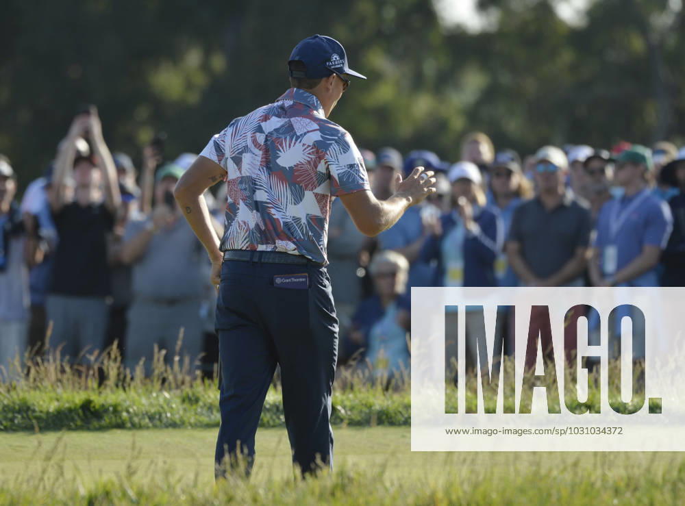 Rickie Fowler reacts after sinking a birdie putt on the 15th hole during the second round of the 2023 U.S. Open Golf Championship at the Los Angeles Country Club in Los Angeles, California on Friday, June 16, 2023. Fowler shot 62 in the first round and leads the championship with a 10-under-par score of 130. LAP20230616959 MIKExGOULDING