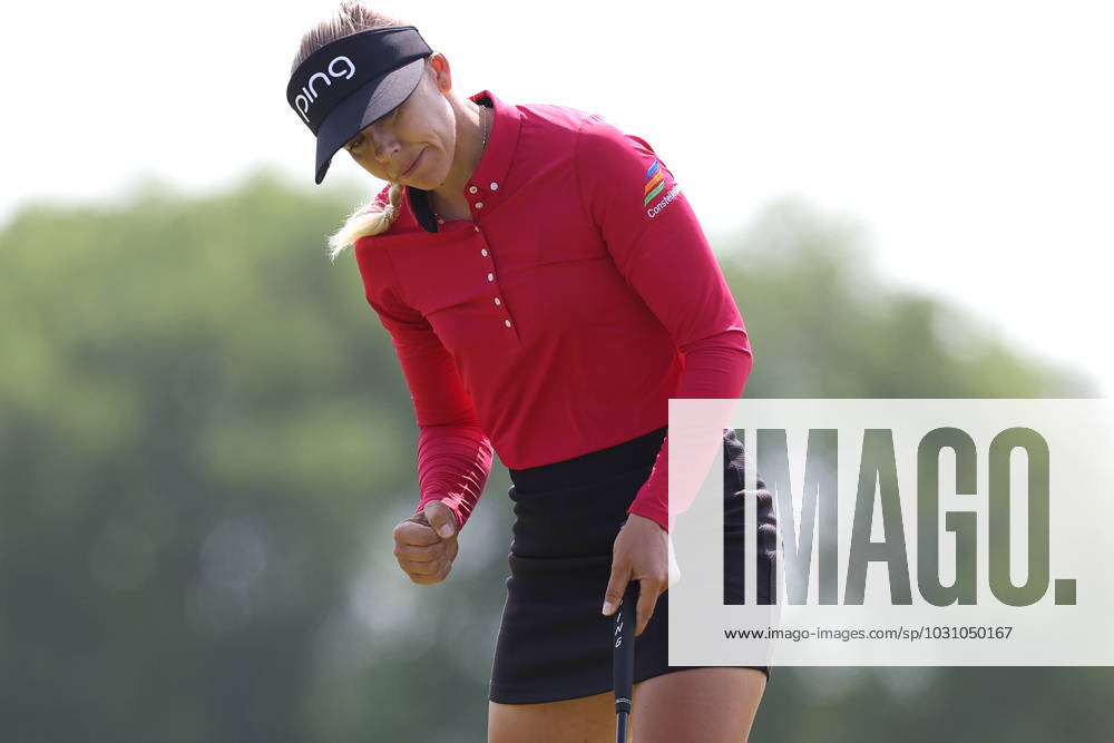 Meijer LPGA, Golf Damen Classic Pernilla Lindberg of Sweden reacts to her birdie on the first green during the third round of the Meijer LPGA Classic for Simply Give golf tournament at Blythefield Country Club in Belmont, MI, USA Saturday, June 17, 2023. Belmont Michigan United States
