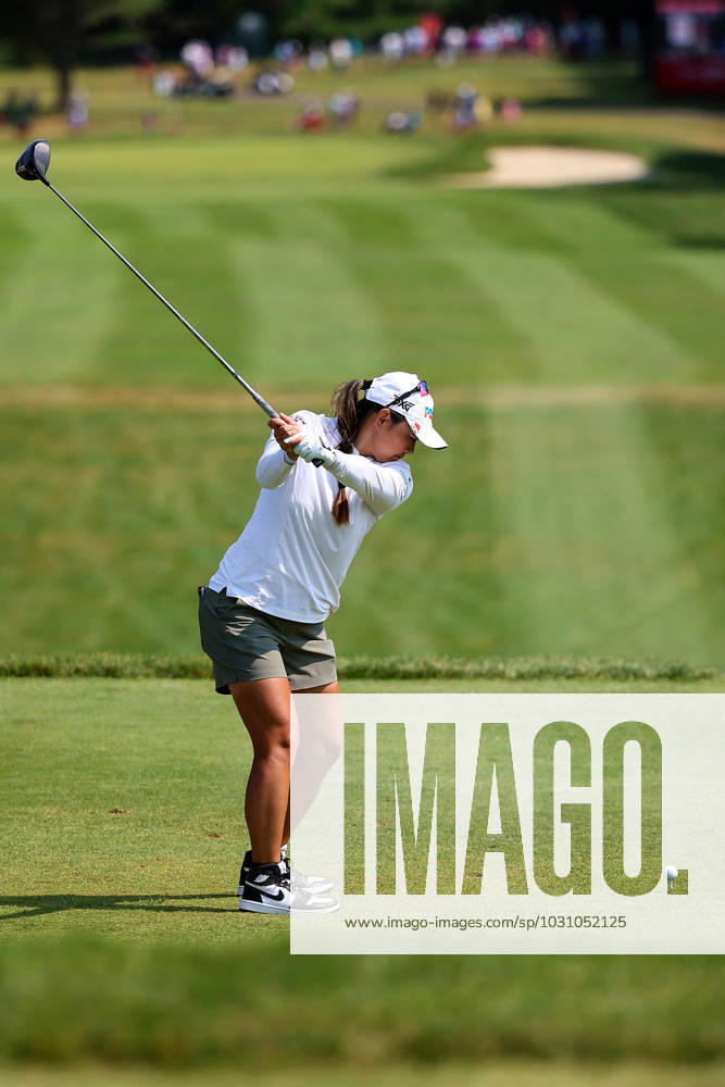 Meijer LPGA, Golf Damen Classic for Simply Give Mina Harigae of Monterey, California hits from the 3rd tee during the third round of the Meijer LPGA Classic golf tournament at Blythefield Country Club in Belmont, MI, USA Saturday, June 17, 2023. Belmont Michigan United States