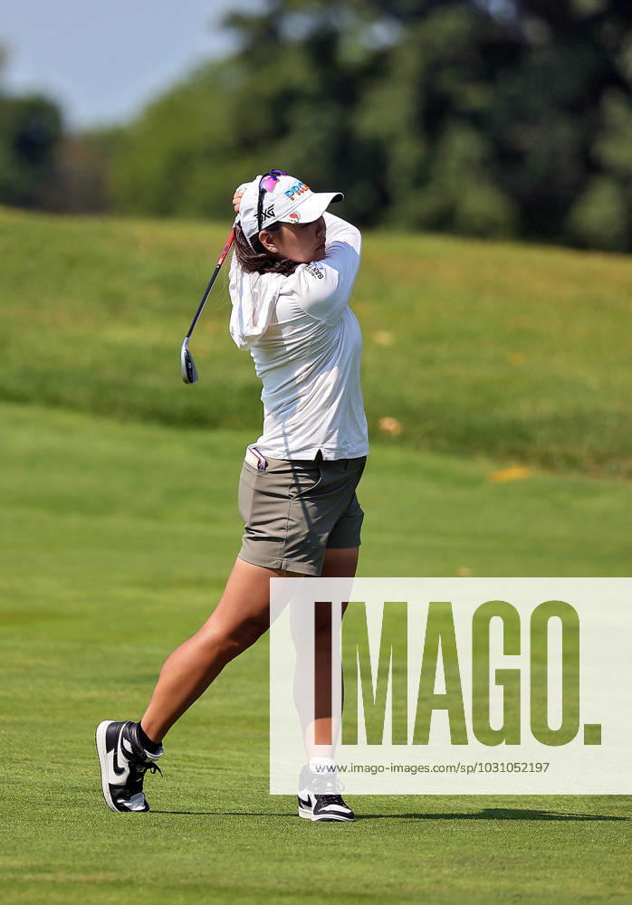 Meijer LPGA, Golf Damen Classic for Simply Give Mina Harigae of Monterey, California hits from the 3rd fairway during the third round of the Meijer LPGA Classic golf tournament at Blythefield Country Club in Belmont, MI, USA Saturday, June 17, 2023. Belmont Michigan United States