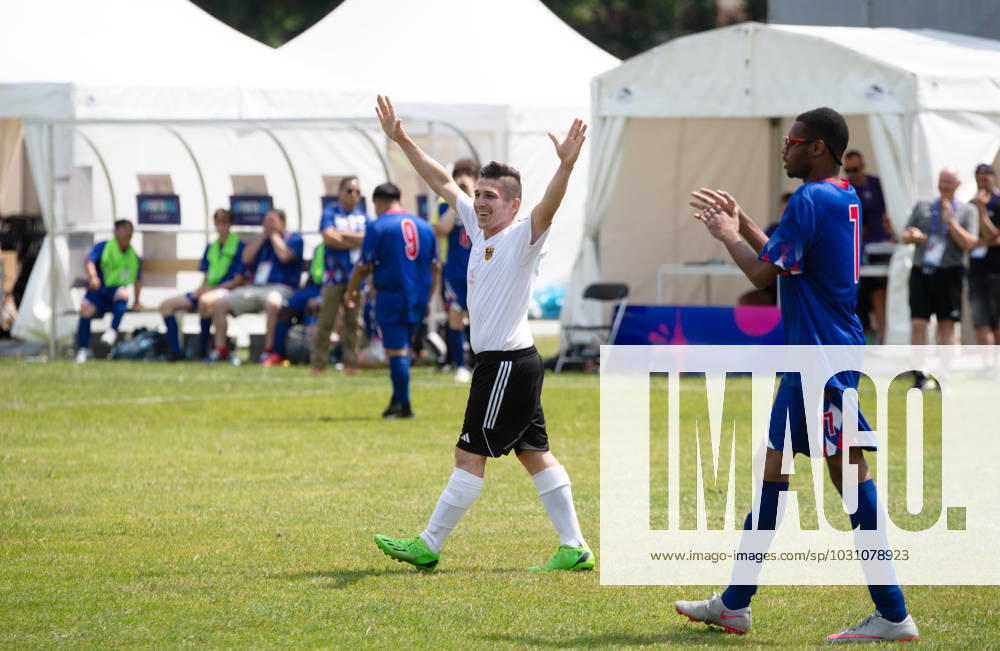 Special Olympics 2023 day 2 , soccer on the Maifeld, Germany vs USA men , in picture Flavio Roma Germany cheers after goal to 1 0, 18 06 2023,