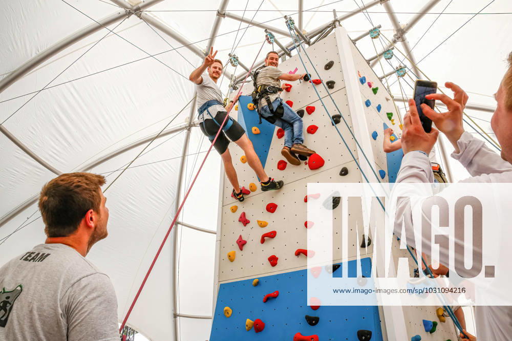 Participants climb an indoor climbing rock during the Special Olympics Summer World Games Berlin 2023 in Messe conference centre. The 2023 Berlin Games will host 7000 athletes with learning disabilities from 190 countries. Special Olympics is an international charity which aims to include individuals with learning disabilities into the realm of olympic sports. Berlin 2023 is the biggest sporting as well as charitable event of 2023. Berlin Germany - ZUMAs197 20230618_zaa_s197_139