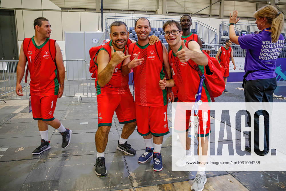 Athletes from Portugal pose during the Special Olympics Summer World Games Berlin 2023 in Messe conference centre. The 2023 Berlin Games will host 7000 athletes with learning disabilities from 190 countries. Special Olympics is an international charity which aims to include individuals with learning disabilities into the realm of olympic sports. Berlin 2023 is the biggest sporting as well as charitable event of 2023. Berlin Germany - ZUMAs197 20230618_zaa_s197_141