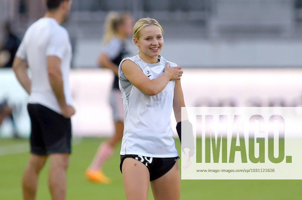 WASHINGTON, DC - JUNE 10: 16-year-old Washington Spirit midfielder Chloe Ricketts (39) smiles during warmups of the NWSL game between Angel City FC and Washington Spirit June 10, 2023 at Audi Field in Washington, D.C.. (Photo by Randy Litzinger Icon Sportswire) SOCCER: JUN 10 NWSL Washington Spirit vs Angel City FC Icon9662306100007