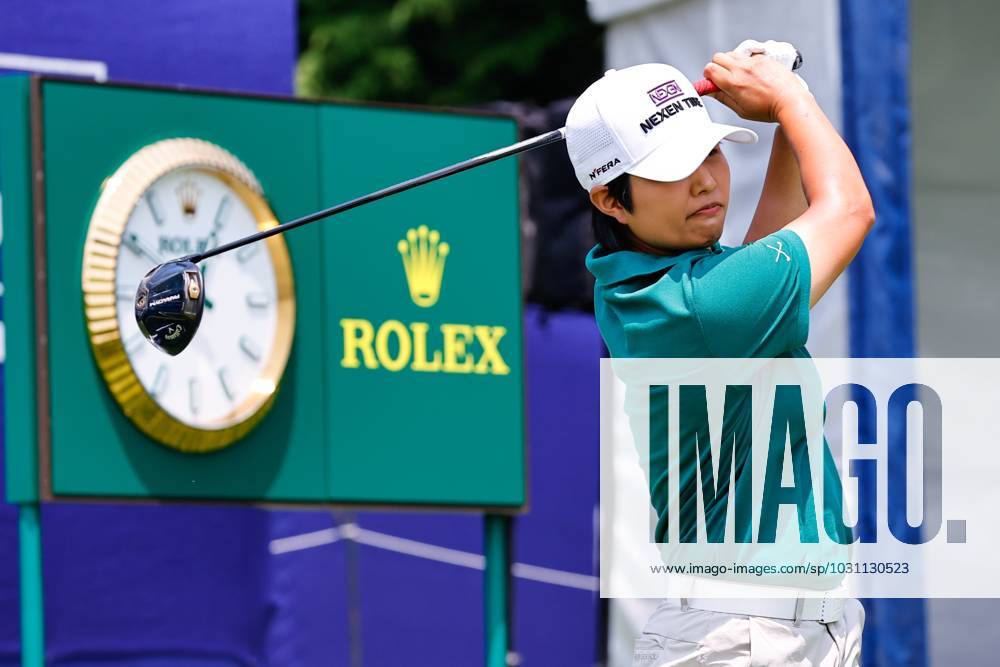 SPRINGFIELD, NJ - JUNE 19: Harukyo Nomura of Japan tees off at the 1st tee during practice for the LPGA, Golf Damen KPMG Womens PGA, Golf Herren Championship on June 19, 2023 at Baltusrol Golf Club (Lower Course) in Springfield, New Jersey. (Photo by Rich Graessle Icon Sportswire) GOLF: JUN 19 LPGA KPMG Womens PGA Championship Icon23061918159
