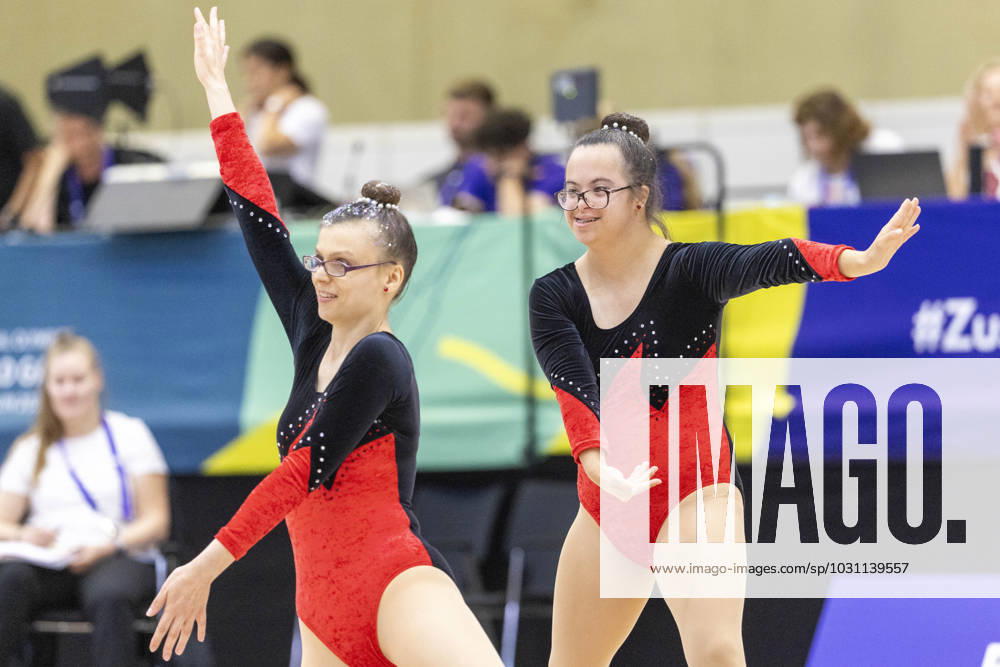 SEPCIAL OLYMPICS WORLD GAMES Special Olympics World Games Berlin 2023 4 Day 20 June 2023 Rhythmic Gymnastics The Team from Germany Ivana Helena Duric and Melanie Scharff during their performance in the Team Competition Berlin Berlin Germany