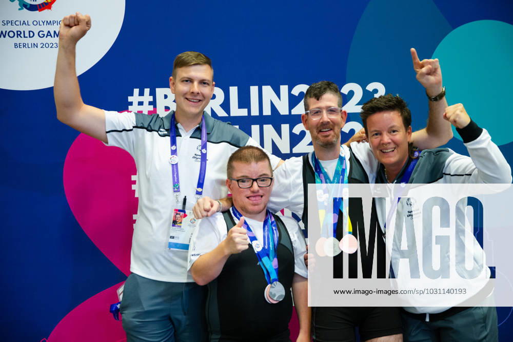 SPECIAL OLYMPICS - World Summer Games 2023 BERLIN,GERMANY,20.JUN.23 - SPECIAL OLYMPICS - World Summer Games 2023, powerlifting. Image shows Georg Javorics (AUT), Marcel Golacz (AUT), Sascha Maikl (AUT) and Bettina Kahlhammer (AUT) GEPAxpictures xGintarexKarpaviciute