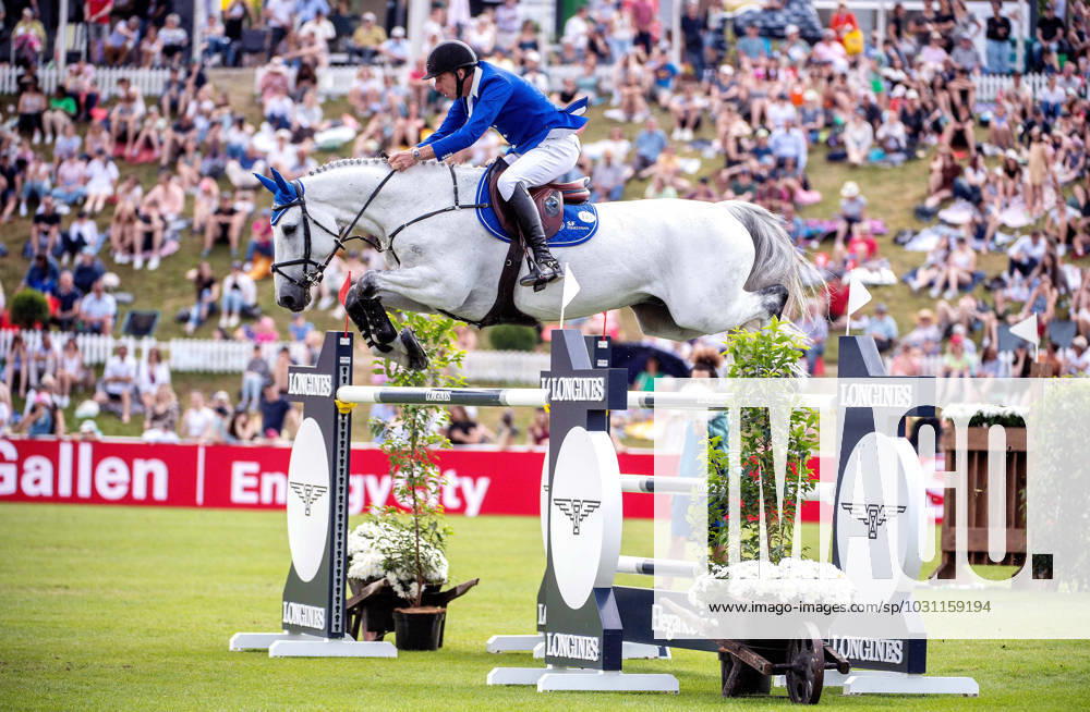 Longines Grand Prix of Switzerland JUR VRIELING of the Netherlands on LONG JOHN SILVER 3 N.O.P. tackles a jump in the Longines Grand Prix of Switzerland in St. Gallen, Switzerland, June 4, 2023. St. Gallen Switzerland