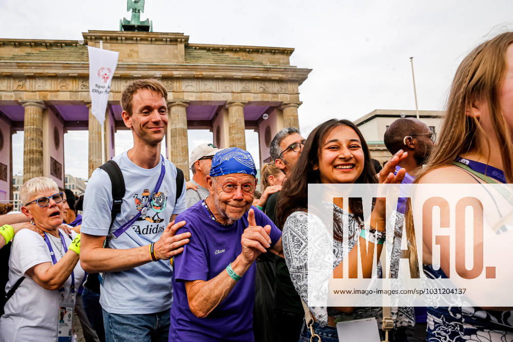 Participants dance during the street party for athletes and supporters of the Special Olympics. Summer World Games Berlin 2023 in front of the Brandenburg Gate in the center of Berlin. The 2023 Berlin Games hosts 7000 athletes with learning disabilities from nearly 190 countries. Special Olympics is an international charity which aims to include individuals with learning disabilities into the realm of Olympic sports. Berlin 2023 is the biggest sporting and charitable event of 2023. Berlin Germany - ZUMAs197 20230622_zaa_s197_585