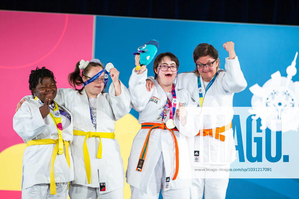 SPECIAL OLYMPICS - World Summer Games 2023 BERLIN,GERMANY,24.JUN.23 - SPECIAL OLYMPICS - World Summer Games 2023, judo. Image shows Benjamine Some (BFA), Petra Neagoe (ROU), Laura Signer (SUI) and Dijana Kontic (AUT). GEPAxpictures xGintarexKarpaviciute