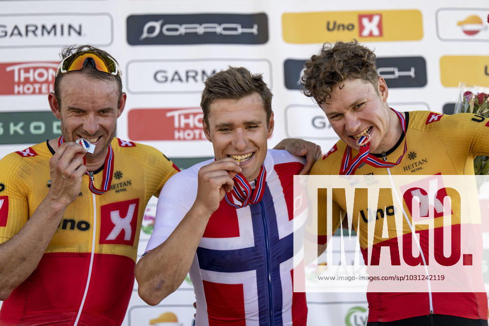 KW25 NM sykkelritt Sandnes 20230625. Alexander Kristoff, Fredrik Dversnes og Jonas Abrahamsen etter NM sykkelritt i Sandnes Foto: Carina Johansen NTB Sandnes Norge . RESTRICTED USE FOR BETTING COMPANIES Ref:_SPOnZIDRSuHstU.jpg