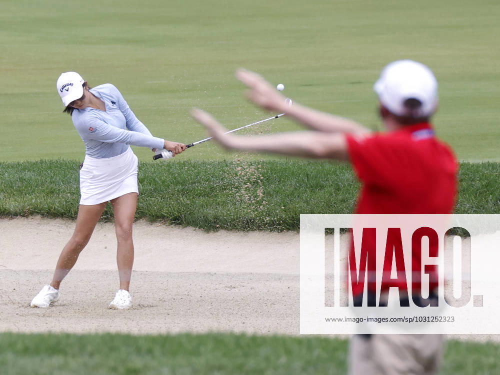 Rose Zhang hits out of a bunker to the 13th green in the final round of the KPMG Women s PGA, Golf Herren Championship at Baltusrol Golf Club in Springfield, NJ on Sunday, June 25, 2023. Yin Ruoning of China won the championship with a score of 8 under par. NYP20230625112 JohnxAngelillo