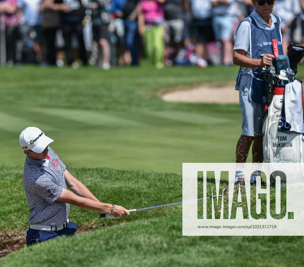 29th June 2023; The Belfry, Sutton Coldfield, West Midlands, England: Betfred British Masters Golf, Day 1; Tom McKibbin escapes out of a bunker on the 9th hole ActionPlus12524902 GodfreyxPitt
