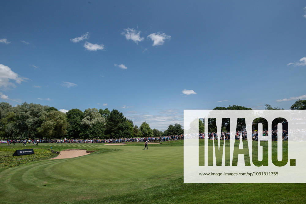 29th June 2023; The Belfry, Sutton Coldfield, West Midlands, England: Betfred British Masters Golf, Day 1; Justin Rose (ENG) on the 9th green (his last hole) with by far the largest crowd of the day ActionPlus12524911 GodfreyxPitt